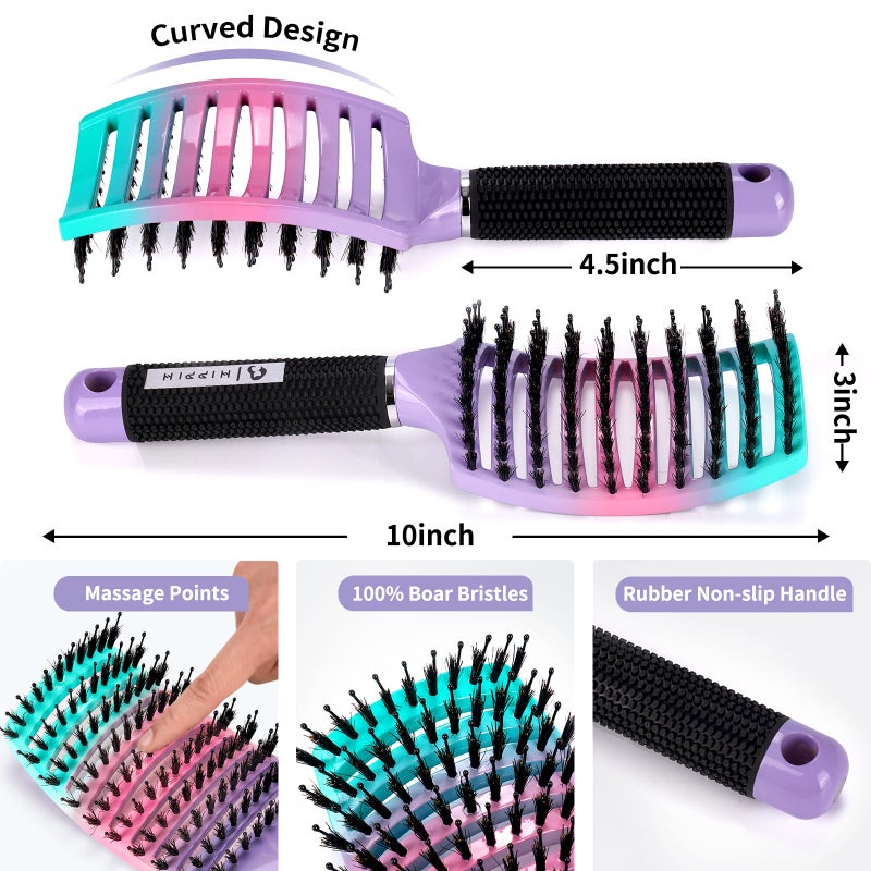 HIPPIH Hair Brushes for Women 2 Pack, HIPPIH Detangler Hair brush for Adult & Kids’ Wet or Dry Hair, Boar Bristle Hair Brush Getting Knots Out without Pain Adds Shine and Makes Hair Smooth - Image 2