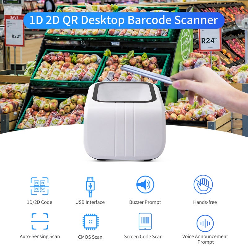 Barcode Scanner 2D QR Code Scanner Wired USB CMOS Image Scanning - Voice Announcement with Scan Success Prompt for POS Laptop PC - Image 3