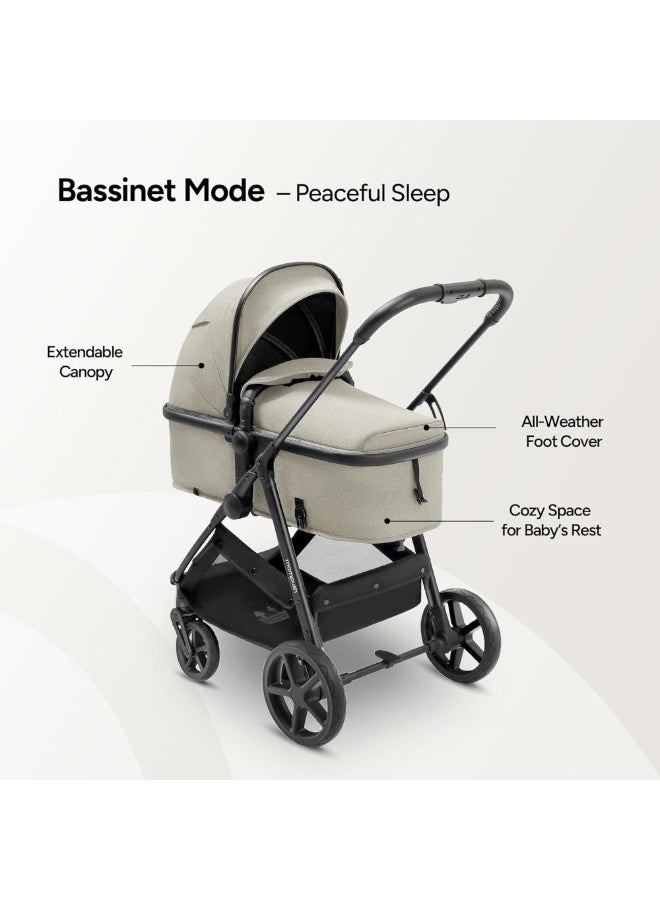 Mompush - Wiz 2 in 1 Baby Stroller with Bassinet Mode, Khaki, 0-3 Y - Image 5