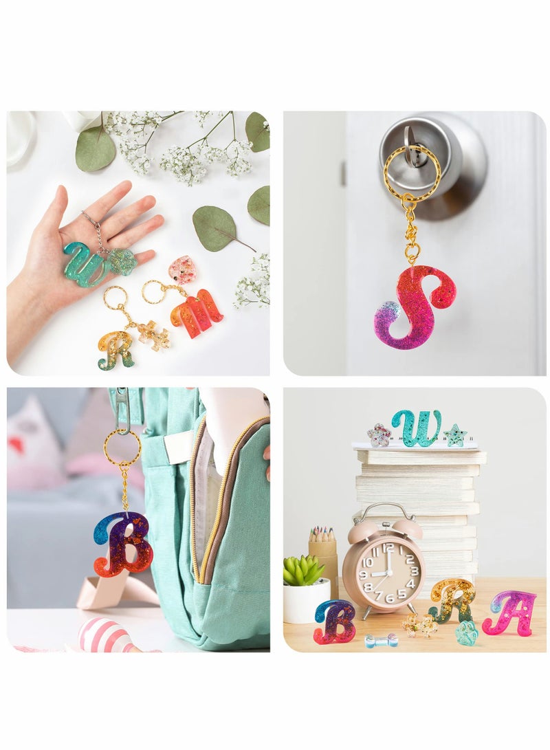 182Pcs Silicone Alphabet Molds Kit for Epoxy Keychain Making - Includes Hand Drill, Bits, Key Rings & Screw Pins - Image 4
