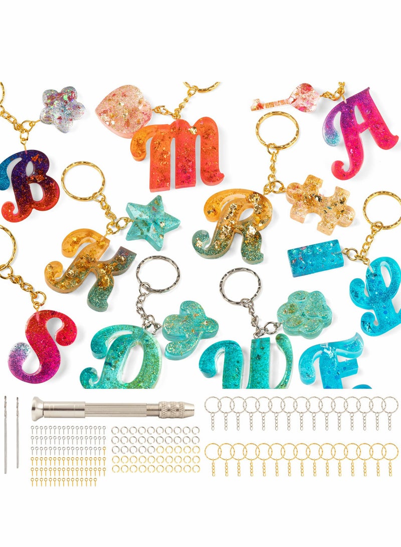 182Pcs Silicone Alphabet Molds Kit for Epoxy Keychain Making - Includes Hand Drill, Bits, Key Rings & Screw Pins - Image 1