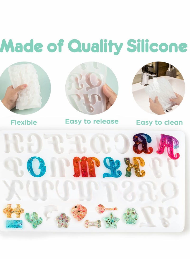 182Pcs Silicone Alphabet Molds Kit for Epoxy Keychain Making - Includes Hand Drill, Bits, Key Rings & Screw Pins - Image 2