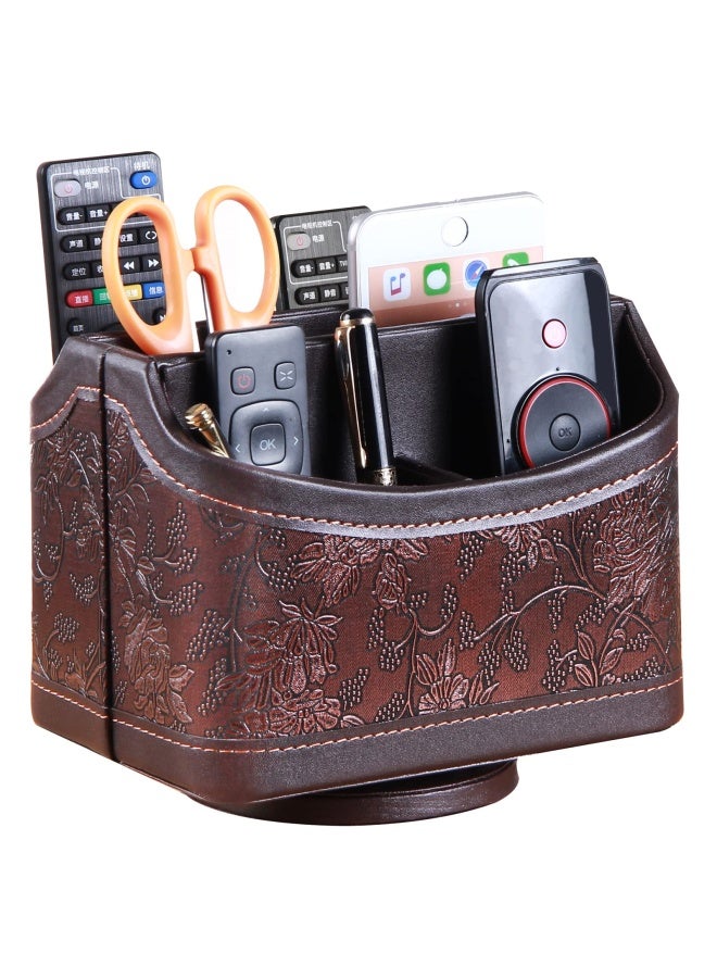 Pusu  Remote Control Holder Pu Leather Tv Remote Organizer 360 Degree Rotatable Tv Remote Caddy Office Desk Organizer 5 Compartments Storage For Tv Media Controller Pen Mail Phone Ipad Glasses - Image 1
