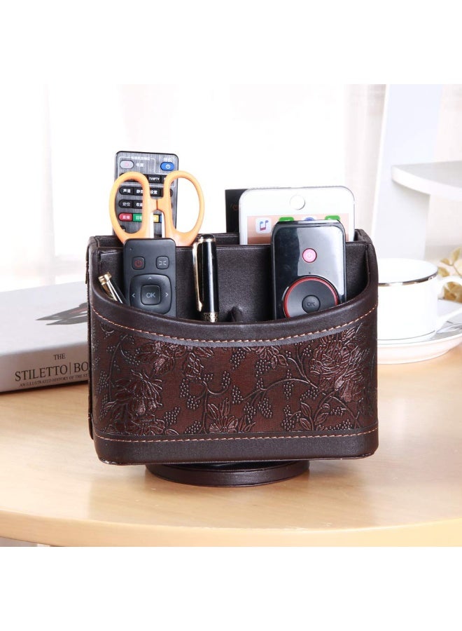 Pusu  Remote Control Holder Pu Leather Tv Remote Organizer 360 Degree Rotatable Tv Remote Caddy Office Desk Organizer 5 Compartments Storage For Tv Media Controller Pen Mail Phone Ipad Glasses - Image 2