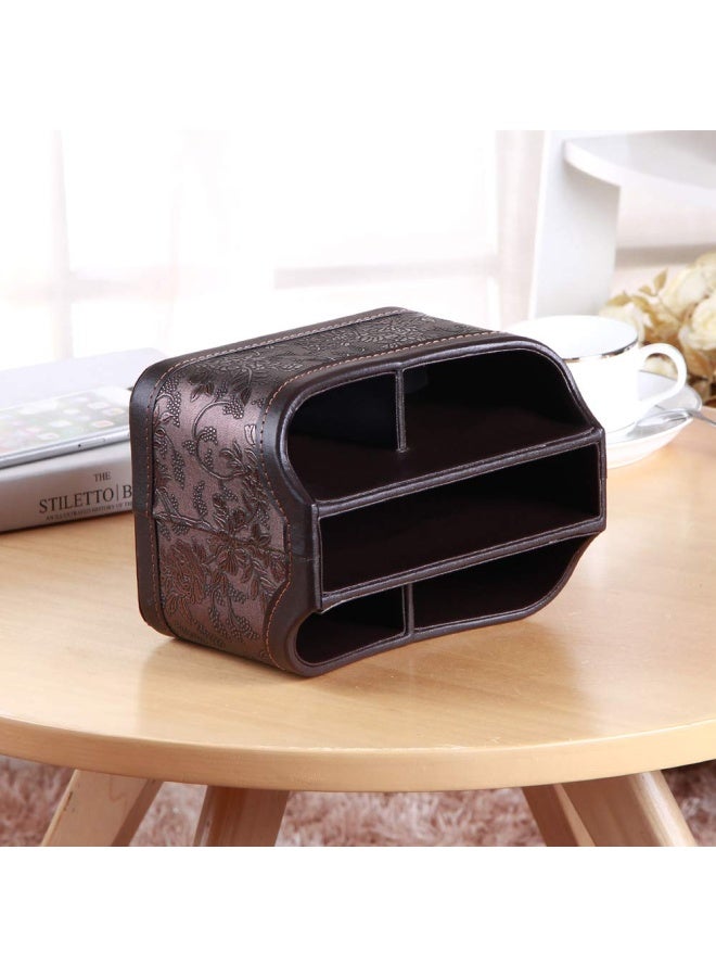 Pusu  Remote Control Holder Pu Leather Tv Remote Organizer 360 Degree Rotatable Tv Remote Caddy Office Desk Organizer 5 Compartments Storage For Tv Media Controller Pen Mail Phone Ipad Glasses - Image 4