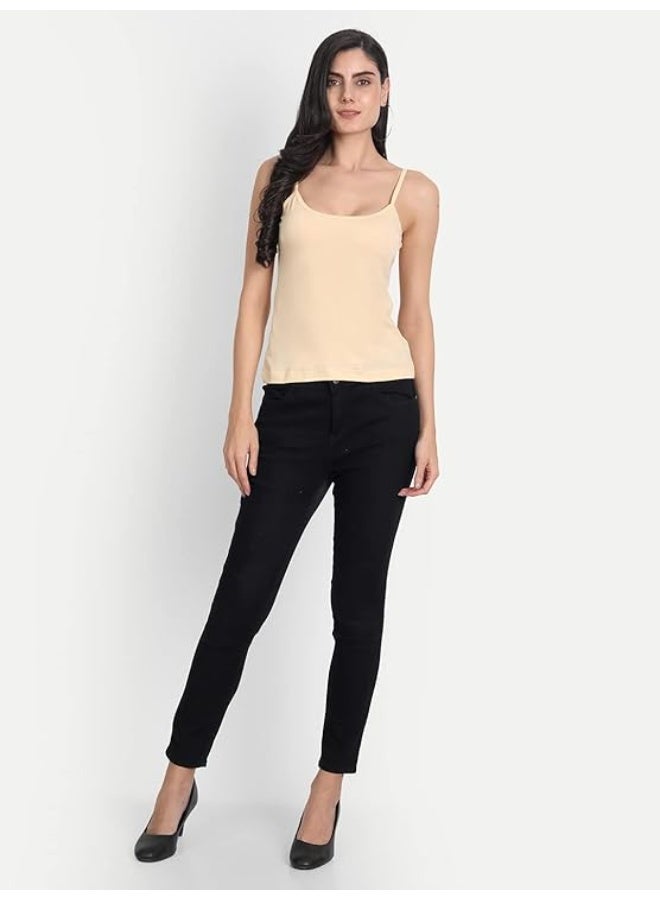 Aimly Women's Regular Fit Cotton Camisole Slip Spaghetti Black Beige Pack of 3, Contains 2 Black 1 Beige - Image 5