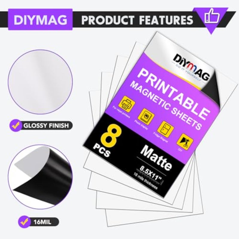Prtable Magnetic Sheets, 8Pcs Fleible Magnet Sheets Matte Non Adhesive Magnetic Paper for Inkjet Printer Photo DIY Crafts - Image 3