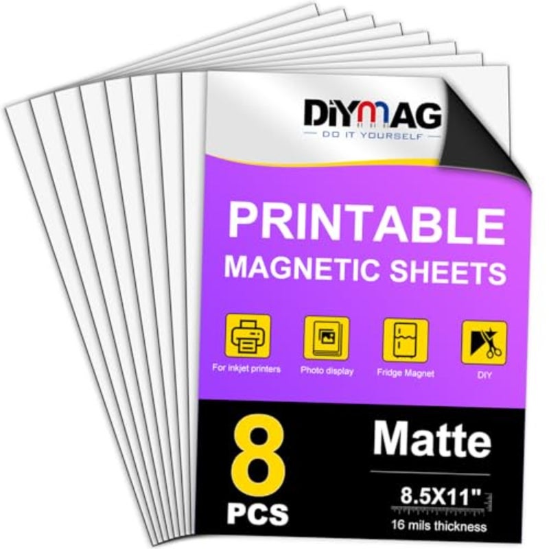 Prtable Magnetic Sheets, 8Pcs Fleible Magnet Sheets Matte Non Adhesive Magnetic Paper for Inkjet Printer Photo DIY Crafts - Image 1