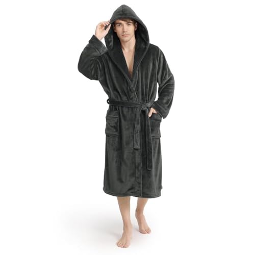 Yurhap Luxury Mens Robe with Hood, Ultra Cozy Fleece Bathrobe for Men, Plush Hooded Robe with Belt & 2 Pockets - Image 1
