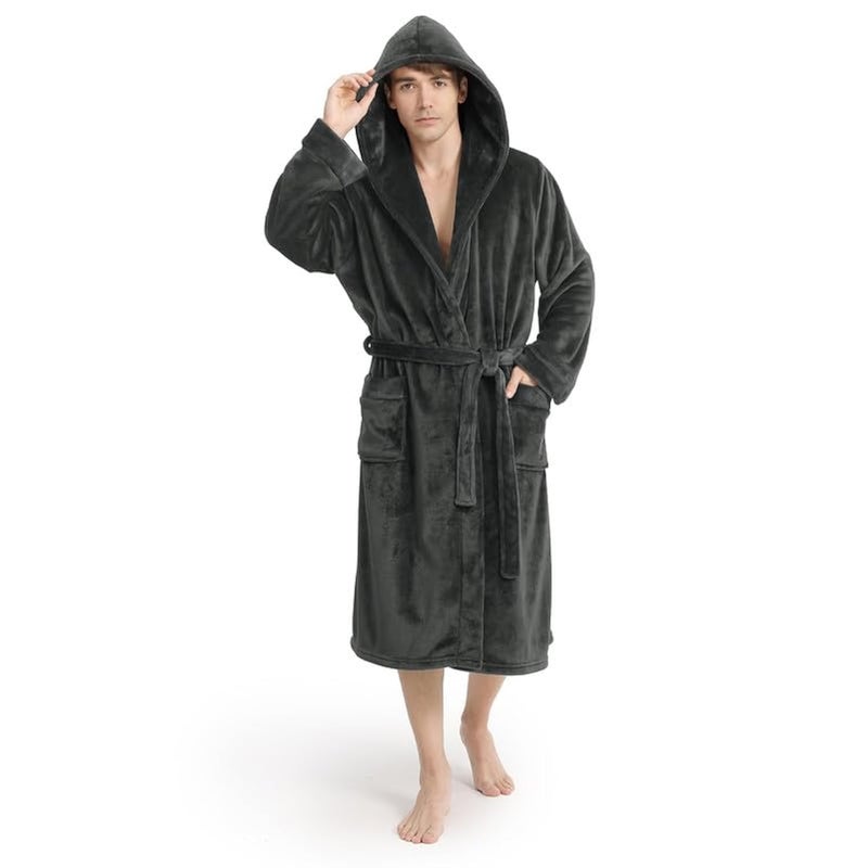 Yurhap Luxury Mens Robe with Hood, Ultra Cozy Fleece Bathrobe for Men, Plush Hooded Robe with Belt & 2 Pockets - Image 5