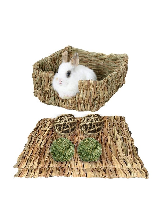 هامليدي سرير عشب للأرانب من هاميليدي، كرات مضغ طبيعية مصنوعة يدويًا من القش للأرانب والجربوع والشنشيلة وخنزير غينيا والنمس وغيرها من الحيوانات الصغيرة (7 قطع) - Image 1