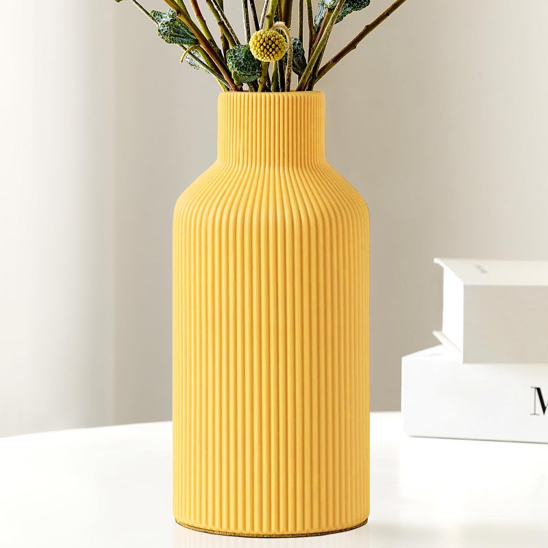 Mfacoy Ceramic Flower Vase Minimalist Decor Modern Home Decorative Vase Small Pampas Grass Vases for Kitchen Bedroom Office Living Room Bathroom Shelf Centerpiece Table Decorations Yellow