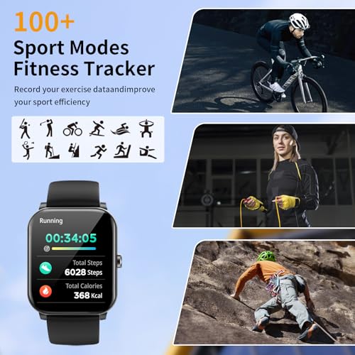 QONBINK Smart Watch, Smartwatches for Men Women, 1.85" HD Fitness Tracker (Answer/Make Calls), 120+ Sport Modes, Heart Rate/Sleep Monitor, IP68 Waterproof Fitness Watch, Smartwatch for Android iOS (Black) - Image 3