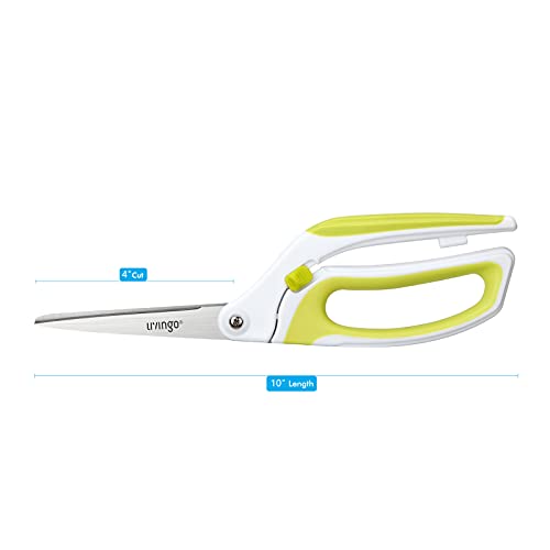 LIVINGO 10" Spring Action Fabric Scissors, Professional Sewing Scissors for Tailor Dressmaker, Spring Loaded Heavy Duty Fabric Shears for Crafting with Comfort Handle, All purpose(Green/White) - Image 2