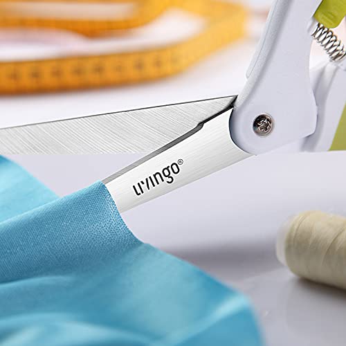 LIVINGO 10" Spring Action Fabric Scissors, Professional Sewing Scissors for Tailor Dressmaker, Spring Loaded Heavy Duty Fabric Shears for Crafting with Comfort Handle, All purpose(Green/White) - Image 5