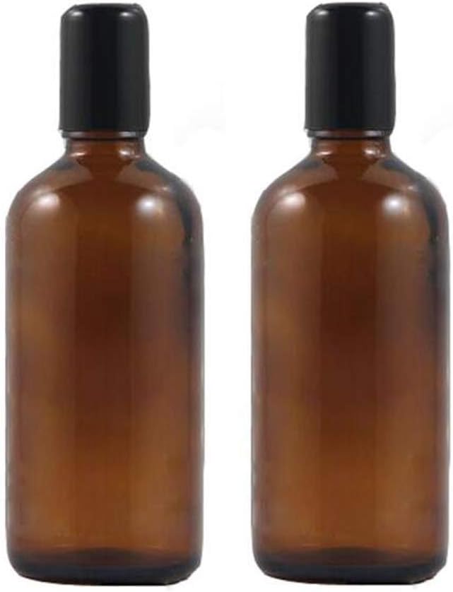 2PCS 100ML Upscale Empty Refillable Amber Glass Roll on Bottles Essential Oil Perfume Roller Bottles with Stainless Steel Roller Ball and Black Cap Attar Bottle