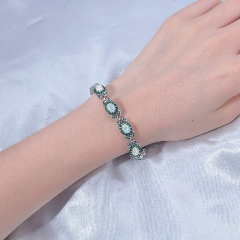 CiNily Fashion Sterling Silver or White Gold Plated Opal Bracelets for Bridal, Wedding, Prom, Party, Pageant, Evening Wear, Party Wear - Image 4