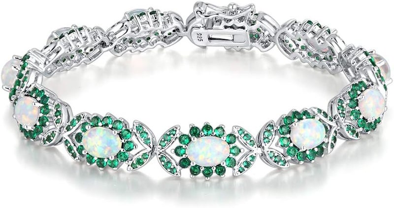 CiNily Fashion Sterling Silver or White Gold Plated Opal Bracelets for Bridal, Wedding, Prom, Party, Pageant, Evening Wear, Party Wear - Image 1