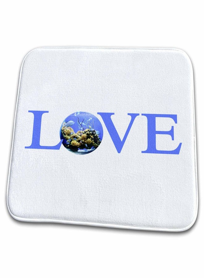 3DROSE Dish Drying Mat - Love Fish - text with fish bowl for O blue aquarium with yellow coral Love series - Image 1