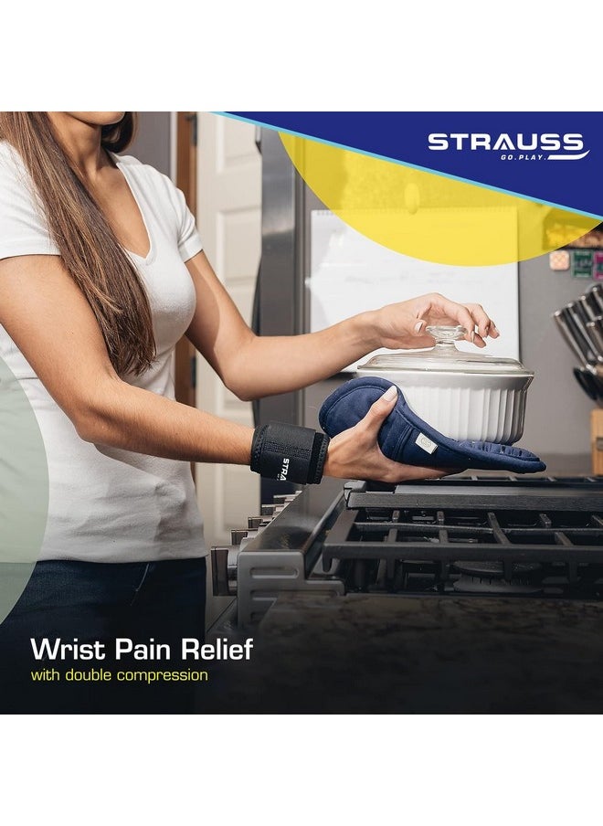 شتراوس دعامة معصم STRAUSS | شريط معصم للضغط والدعم | شريط لياقة بدنية قابل للتعديل للصالة الرياضية والرياضة ورفع الأثقال | نسيج مريح وجيد التهوية | حزام معصم مثالي للرجال والنساء، (أسود)  - Image 3