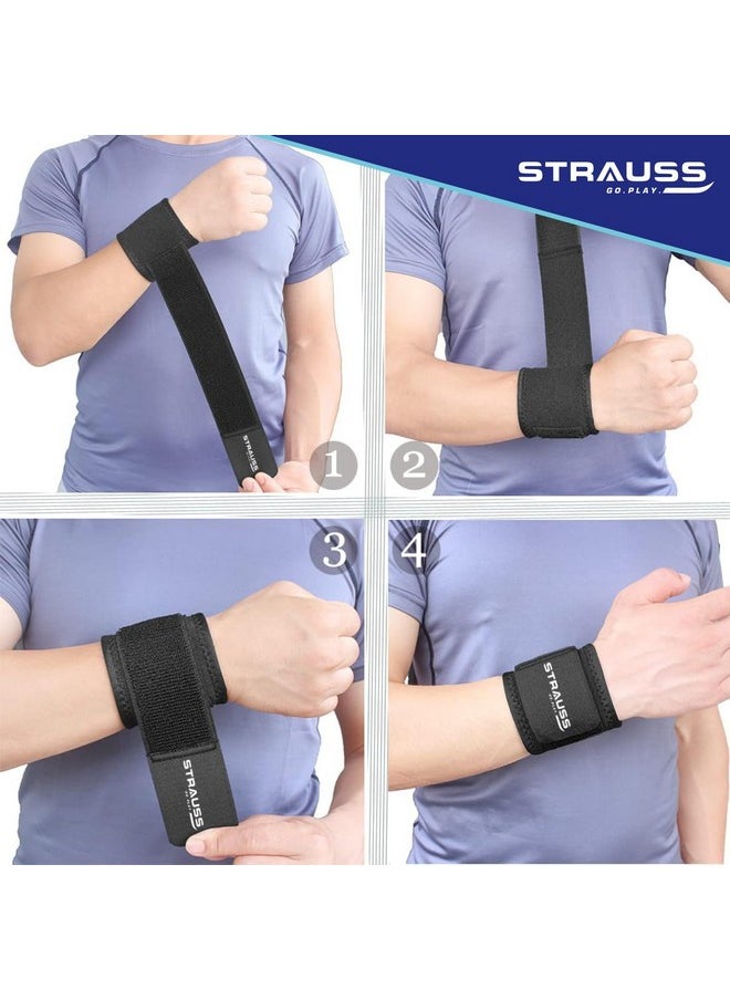 شتراوس دعامة معصم STRAUSS | شريط معصم للضغط والدعم | شريط لياقة بدنية قابل للتعديل للصالة الرياضية والرياضة ورفع الأثقال | نسيج مريح وجيد التهوية | حزام معصم مثالي للرجال والنساء، (أسود)  - Image 5
