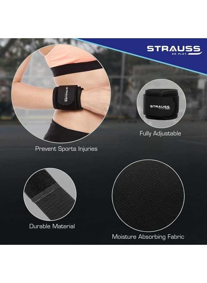 شتراوس دعامة معصم STRAUSS | شريط معصم للضغط والدعم | شريط لياقة بدنية قابل للتعديل للصالة الرياضية والرياضة ورفع الأثقال | نسيج مريح وجيد التهوية | حزام معصم مثالي للرجال والنساء، (أسود)  - Image 4
