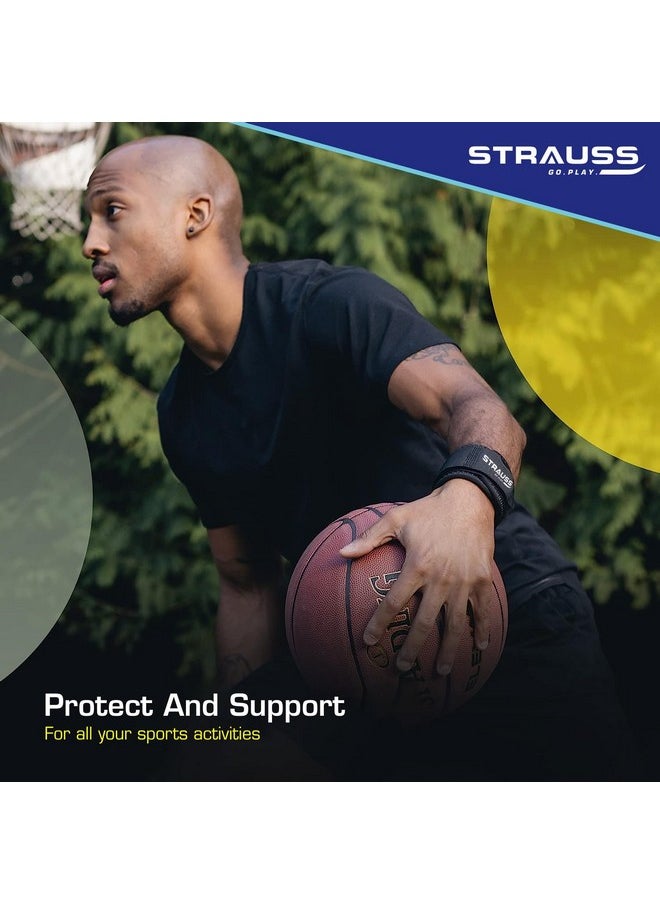 شتراوس دعامة معصم STRAUSS | شريط معصم للضغط والدعم | شريط لياقة بدنية قابل للتعديل للصالة الرياضية والرياضة ورفع الأثقال | نسيج مريح وجيد التهوية | حزام معصم مثالي للرجال والنساء، (أسود)  - Image 2