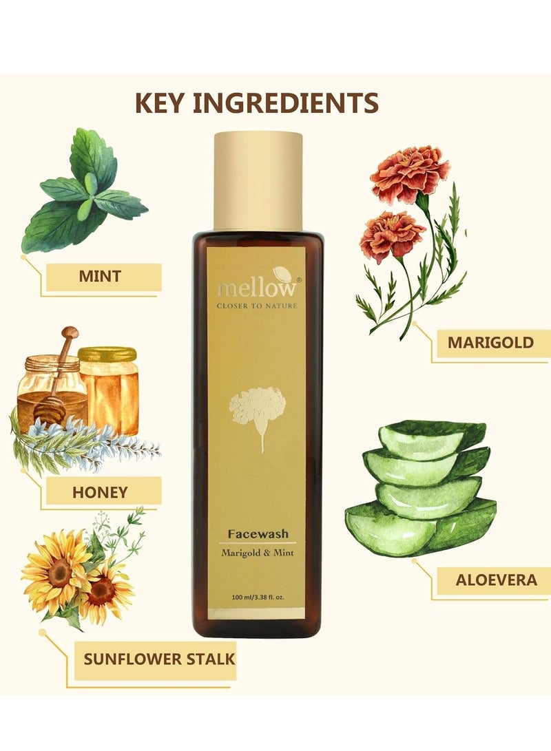 Mellow Herbals Ayurvedic Marigold Mint Facewash 200ml Mint Aloe Vera Honey Extracts  200ml - Image 2