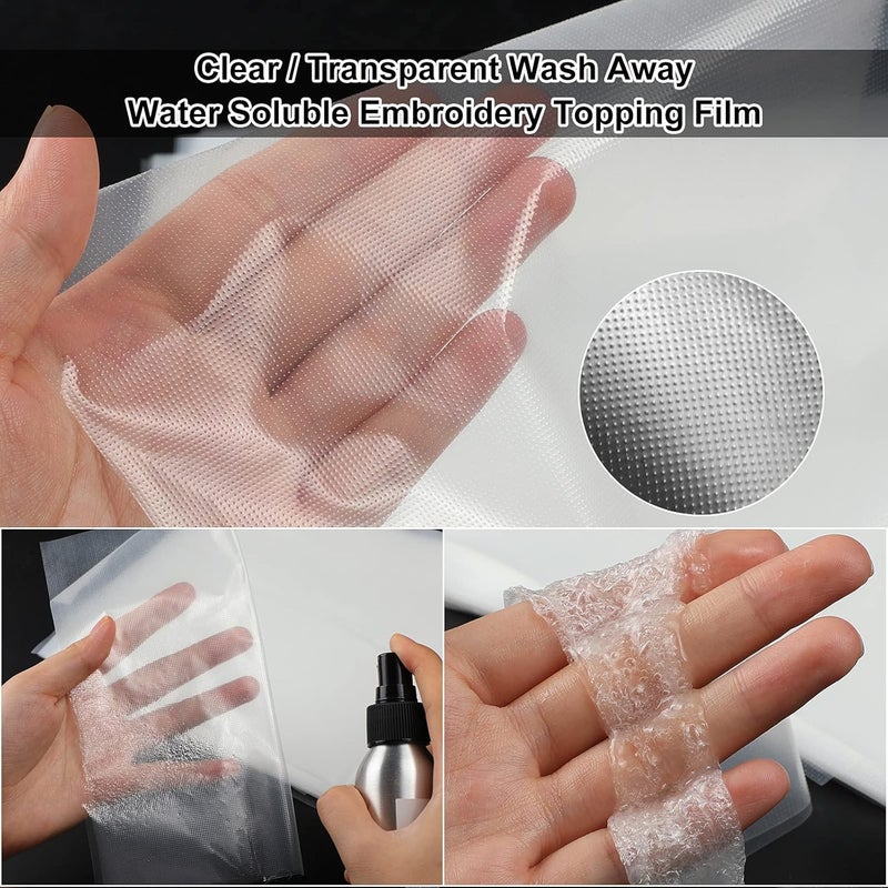 Outus 100 Sheets Wash Away Embroidery Stabilizer Water Soluble Topping Film Transparent Water Soluble Stabilizer for Embroidery and Topping(8 x 8 Inch/ 20 x 20 cm) - Image 3