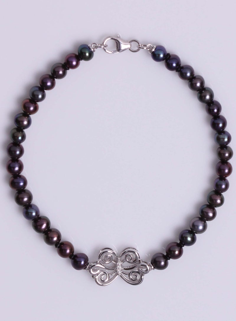 MIKURA Bracelet 1st 19cm, Freshwater Pearls, A Quality, Treated Black Color, 05.0-04.5MM, 3D-0.02Cts, 18KW  - Image 1