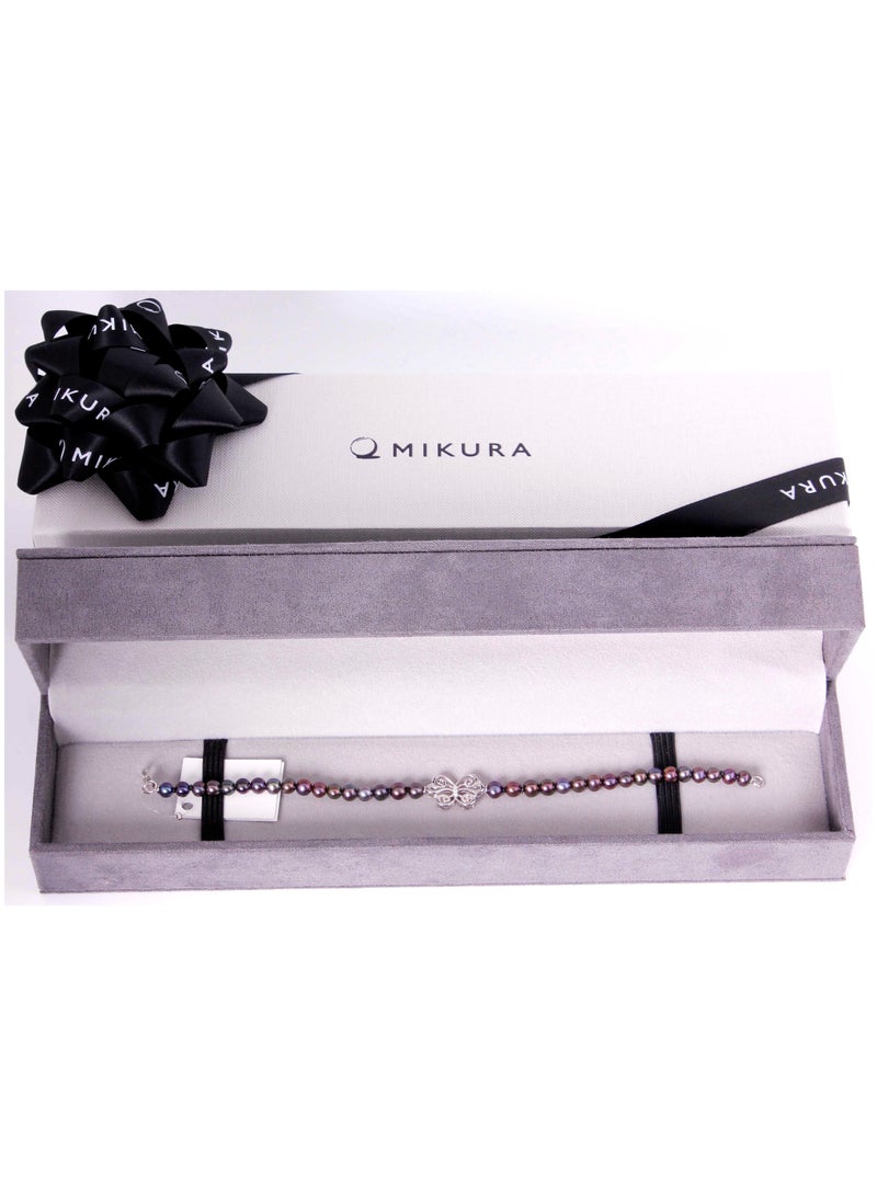 MIKURA Bracelet 1st 19cm, Freshwater Pearls, A Quality, Treated Black Color, 05.0-04.5MM, 3D-0.02Cts, 18KW  - Image 2