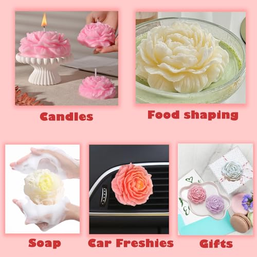 Nimozekd 3 Pack Peony Silicone Candle Mold Flower Mold Resin Casting Molds with Large-Eye Wicking Needle,Candlewick for DIY Scented Candle, Soy Wax, Cake, Soap,Craft Making - Image 4