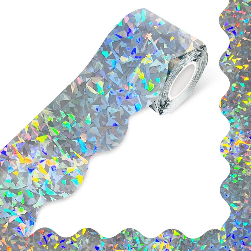 STARLIBOO 60 Feet Bulletin Board Borders, Holographic Scalloped Rolled Border Trim for School, Classroom & Offices - Image 1