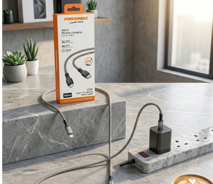 Power Max 1-meter Type-C to Lightning fast charging cable, made of braided fabric, cut-resistant, for high-speed data transfer. - Image 4