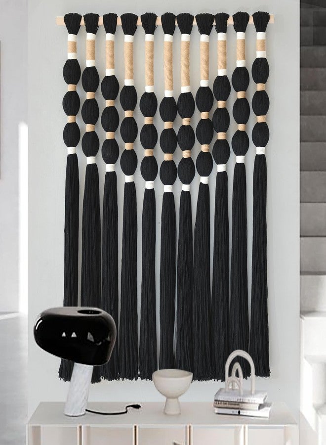 Flber Macrame Wall Hanging Boho Wall Decor Black Fiber Yarn Wall Art Handmade Cotton Spherical Knot for Living Room Bedroom Nursery Office Home Decor27" W x 33" L - Image 3