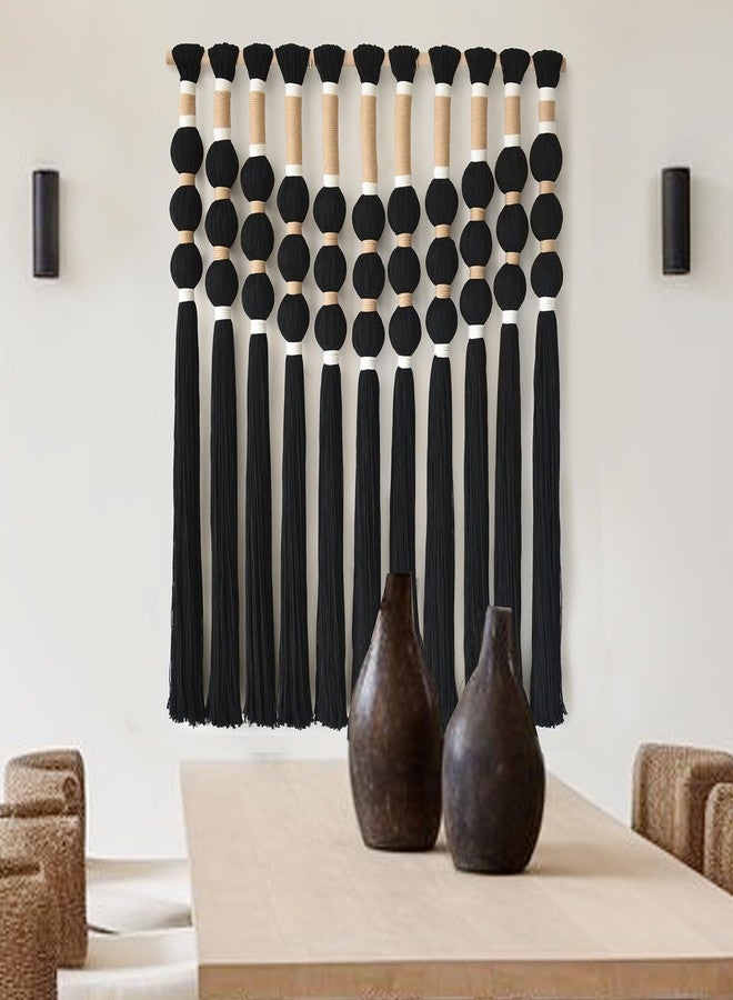 Flber Macrame Wall Hanging Boho Wall Decor Black Fiber Yarn Wall Art Handmade Cotton Spherical Knot for Living Room Bedroom Nursery Office Home Decor27" W x 33" L - Image 4