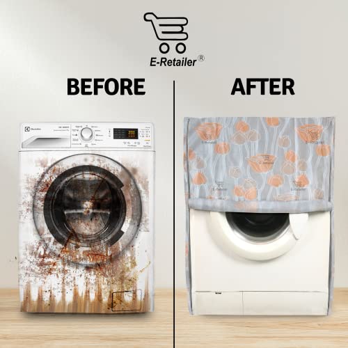 E-Retailer Washing Machine Cover for Front Load 5kg to 7.5kg | Waterproof Dustproof Cover with Zip Enclosure | Floral Fully Automatic Washer Protector for Indoor Outdoor Use | Size 23x23x35 Inch - Image 4