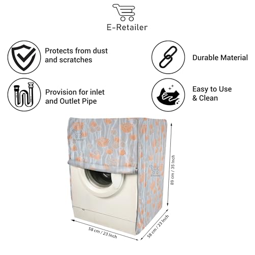 E-Retailer Washing Machine Cover for Front Load 5kg to 7.5kg | Waterproof Dustproof Cover with Zip Enclosure | Floral Fully Automatic Washer Protector for Indoor Outdoor Use | Size 23x23x35 Inch - Image 2