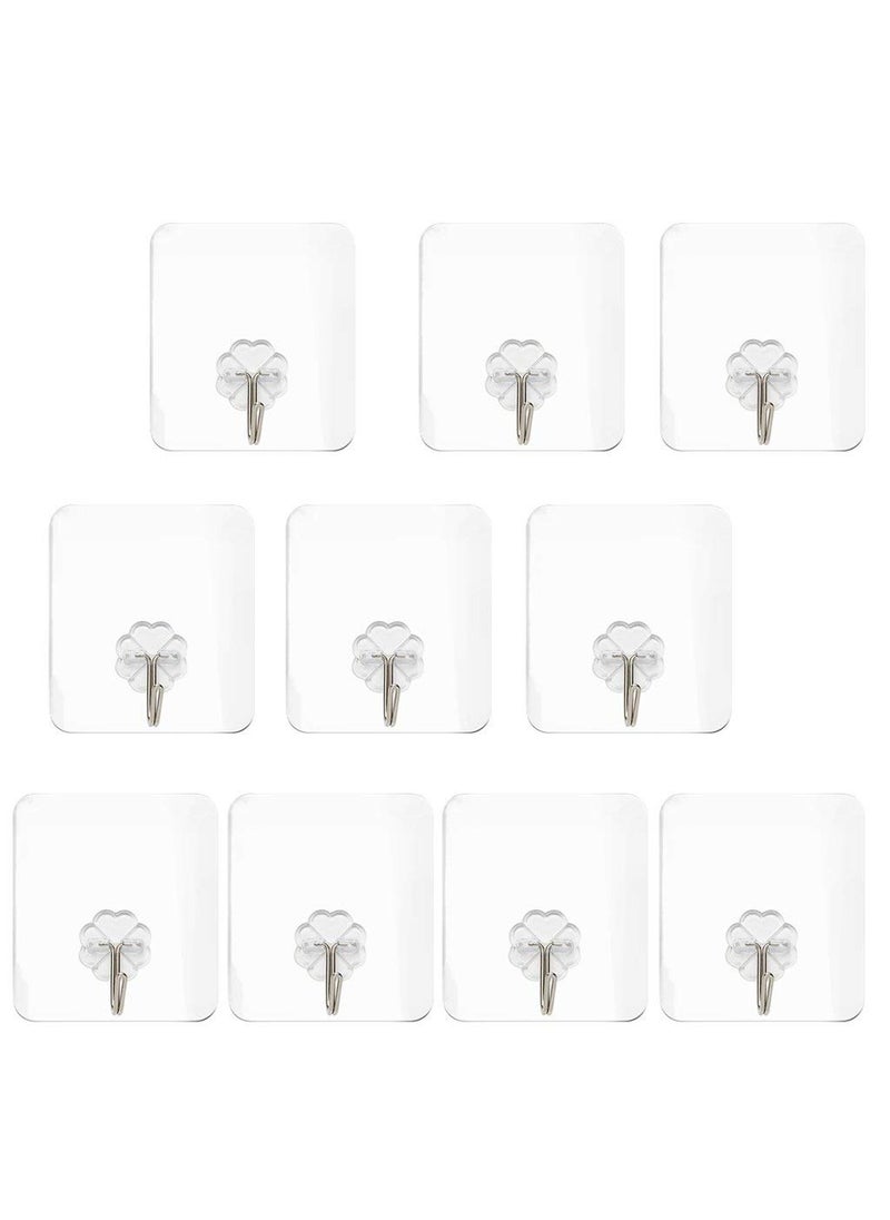 Unberg 10 Pc Plastic Hooks for Wall self Adhesive Hanging Cloths Kitchen Bathroom Holds Upto 1Kg  - Image 1