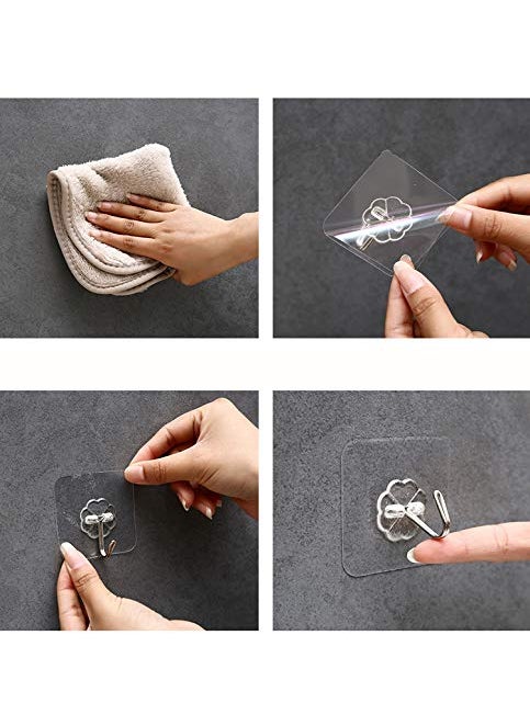 Unberg 10 Pc Plastic Hooks for Wall self Adhesive Hanging Cloths Kitchen Bathroom Holds Upto 1Kg  - Image 5