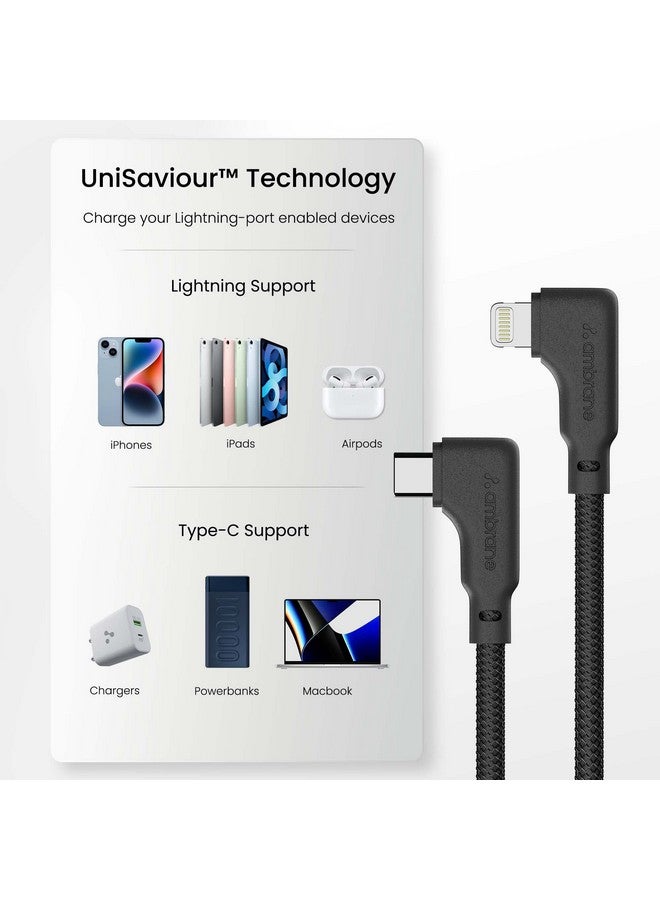 AMBRANE Ambrane Type-C To Lightning Cable, 22.5W Fast Charging, L Shape for Easy Holding, 480Mbps Data Sync, PD Technology, Braided Cable for iPhone, iPad, Macbook, iMac and Airpods - 1.2m (ABLTLS-12 Black)  - Image 4