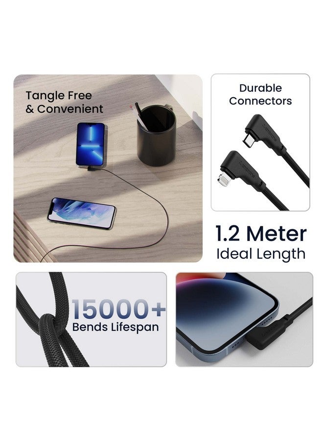 AMBRANE Ambrane Type-C To Lightning Cable, 22.5W Fast Charging, L Shape for Easy Holding, 480Mbps Data Sync, PD Technology, Braided Cable for iPhone, iPad, Macbook, iMac and Airpods - 1.2m (ABLTLS-12 Black)  - Image 5