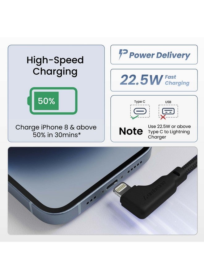 AMBRANE Ambrane Type-C To Lightning Cable, 22.5W Fast Charging, L Shape for Easy Holding, 480Mbps Data Sync, PD Technology, Braided Cable for iPhone, iPad, Macbook, iMac and Airpods - 1.2m (ABLTLS-12 Black)  - Image 2