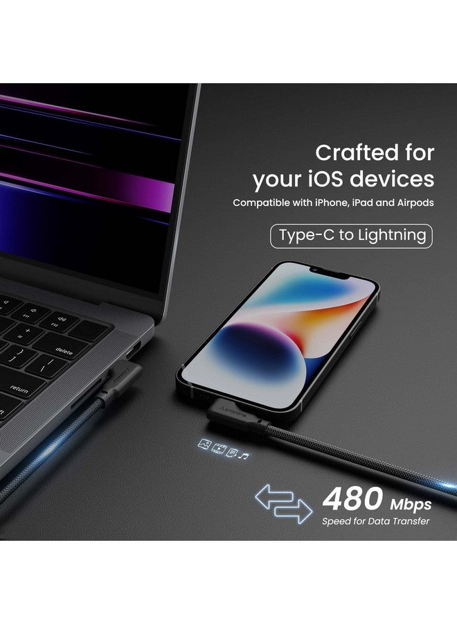AMBRANE Ambrane Type-C To Lightning Cable, 22.5W Fast Charging, L Shape for Easy Holding, 480Mbps Data Sync, PD Technology, Braided Cable for iPhone, iPad, Macbook, iMac and Airpods - 1.2m (ABLTLS-12 Black)  - Image 3