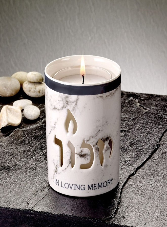 Rite Lite White Marble Ceramic Yizkor Memorial Candle Holder - 3” H - Yahrzeit Luminaria for Jewish Memorial Services, in Loving Memory Tribute - Elegant Design for Remembrance and Mourning - Image 2