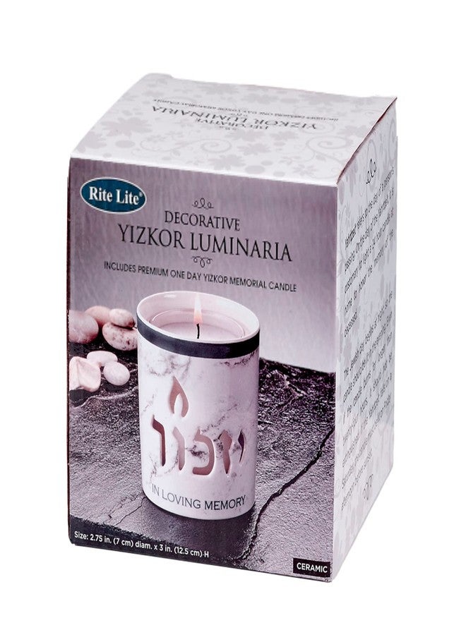 Rite Lite White Marble Ceramic Yizkor Memorial Candle Holder - 3” H - Yahrzeit Luminaria for Jewish Memorial Services, in Loving Memory Tribute - Elegant Design for Remembrance and Mourning - Image 3