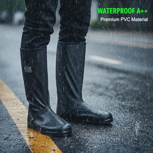 PALAY® Waterproof Shoe Cover Zip-up Calf-length Shoe Covers with Elastic Ankle Strap Wear-resistant PVC Shoe Cover Anti-skid Sole Long Sleeve Shoe Covers for Boots, High Shoes, Size UK 6, One Pair - Image 3