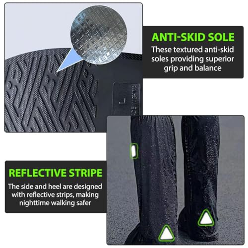 PALAY® Waterproof Shoe Cover Zip-up Calf-length Shoe Covers with Elastic Ankle Strap Wear-resistant PVC Shoe Cover Anti-skid Sole Long Sleeve Shoe Covers for Boots, High Shoes, Size UK 6, One Pair - Image 5