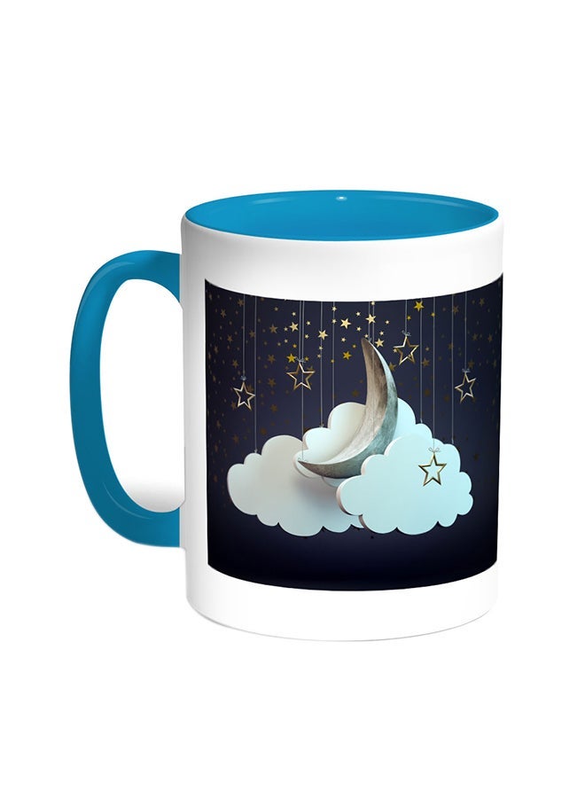 Crescent Of Ramadan Printed Coffee Mug Turquoise/White 11ounce