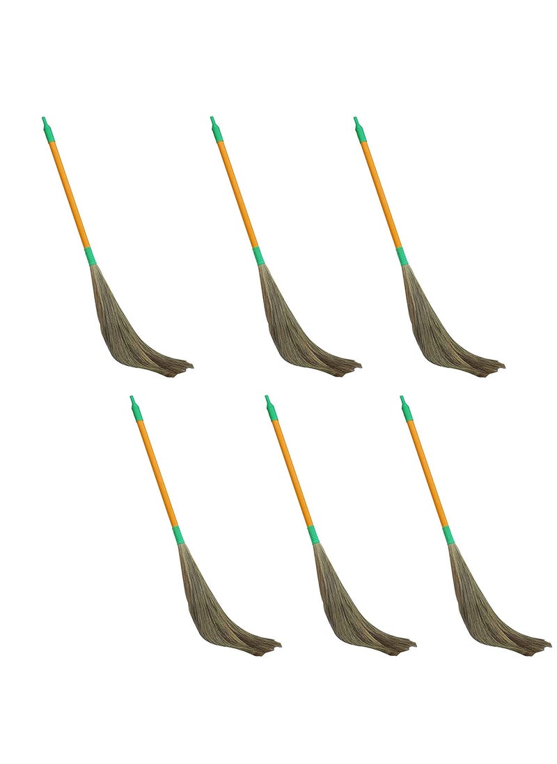 ORILEY ORILEY ORBR09 Floor Broom with Natural Soft No Dust Grass Long Stick Jhadu for Home Pantry Office Cleaning 6 Pcs Random Colours  - Image 1